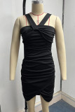 Sexy Solid Fold Halter Wrapped Skirt Dresses