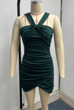 Sexy Solid Fold Halter Wrapped Skirt Dresses