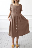 Solid Pocket Square Collar A Line Dresses