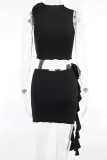 Sexy Solid Patchwork Sleeveless Two Pieces