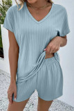 Casual Daily Solid V Neck Short Sleeve Two Pieces