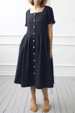 Solid Pocket Square Collar A Line Dresses