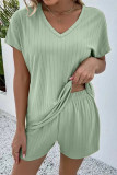 Casual Daily Solid V Neck Short Sleeve Two Pieces