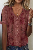 Casual Print Buttons V Neck T-Shirts