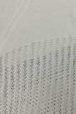 Casual Solid Hollowed Out Buttons V Neck Long Sleeve Two Pieces