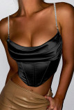 Sexy Solid Chains U Neck Tops