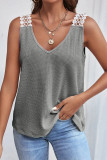 Casual Solid Lace Patchwork V Neck Tops