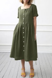 Solid Pocket Square Collar A Line Dresses