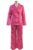 Geometric Print Patchwork Turn-back Collar Long Sleeve Two Pieces