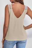 Casual Solid Lace Patchwork V Neck Tops
