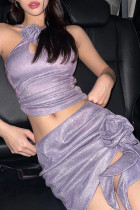 Sexy Celebrities Solid Sequined Halter Sleeveless Two Pieces
