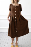 Solid Pocket Square Collar A Line Dresses
