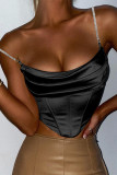 Sexy Solid Chains U Neck Tops