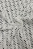Casual Solid Hollowed Out Buttons V Neck Long Sleeve Two Pieces