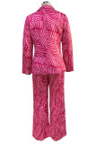 Geometric Print Patchwork Turn-back Collar Long Sleeve Two Pieces