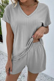 Casual Daily Solid V Neck Short Sleeve Two Pieces