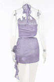 Sexy Celebrities Solid Sequined Halter Sleeveless Two Pieces