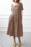 Solid Pocket Square Collar A Line Dresses