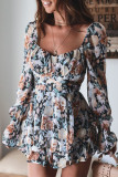Sweet Elegant Floral Bandage Flounce Square Collar Loose Rompers