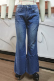 Street Solid Mid Waist Straight Denim Jeans