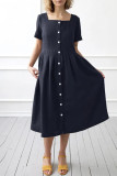 Solid Pocket Square Collar A Line Dresses