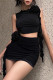 Sexy Solid Patchwork Sleeveless Two Pieces