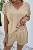 Casual Daily Solid V Neck Short Sleeve Two Pieces