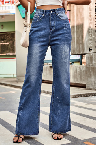 Street Solid Mid Waist Straight Denim Jeans