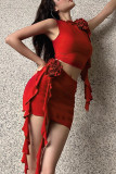 Sexy Solid Patchwork Sleeveless Two Pieces