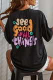 Casual Letter Print Patchwork O Neck T-Shirts
