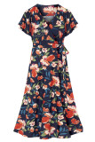 Elegant Floral Frenulum V Neck A Line Dresses