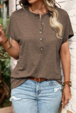 Casual Solid Buttons O Neck T-Shirts