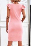 Casual Simplicity Solid Flounce V Neck Short Sleeve Dress Dresses