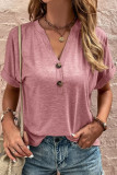Casual Solid Patchwork V Neck T-Shirts