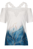 Casual Print Lace Patchwork V Neck T-Shirts