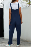 Casual Solid Pocket U Neck Loose Jumpsuits