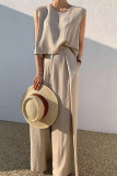 Casual Solid O Neck Sleeveless Two Pieces