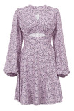 Elegant Floral Hollowed Out V Neck A Line Dresses
