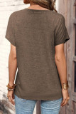 Casual Solid Buttons O Neck T-Shirts