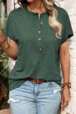 Casual Solid Buttons O Neck T-Shirts