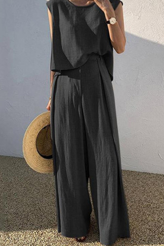 Casual Solid O Neck Sleeveless Two Pieces