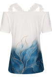 Casual Print Lace Patchwork V Neck T-Shirts