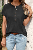 Casual Solid Buttons O Neck T-Shirts