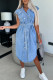 Casual Solid Pocket Turndown Collar Sleeveless Straight Denim Dresses