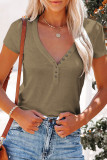 Casual Solid Patchwork V Neck T-Shirts