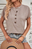 Casual Solid Buttons O Neck T-Shirts