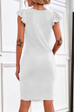 Casual Simplicity Solid Flounce V Neck Short Sleeve Dress Dresses