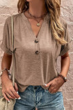 Casual Solid Patchwork V Neck T-Shirts