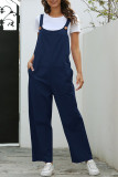 Casual Solid Pocket U Neck Loose Jumpsuits