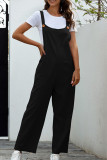 Casual Solid Pocket U Neck Loose Jumpsuits